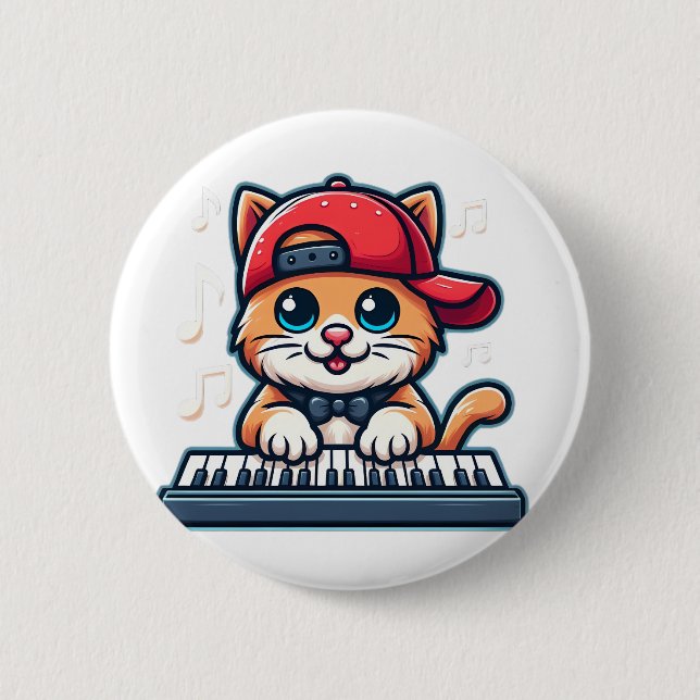 Cat Playing Piano Design for Music and Cat Lovers  6 Cm Round Badge (Front)