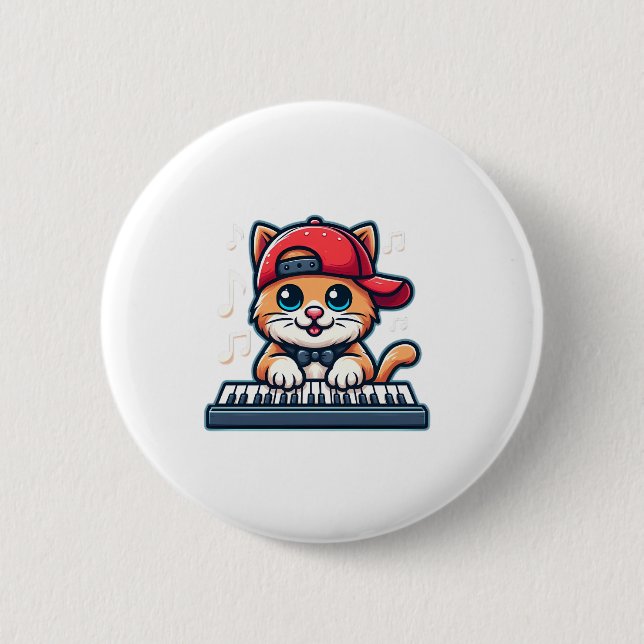 Cat Playing Piano Design for Music and Cat Lovers  6 Cm Round Badge (Front)