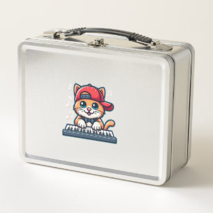 Cat Playing Piano Design for Music and Cat Lovers Metal Lunch Box