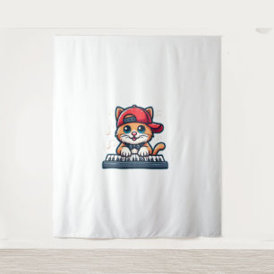 Cat Playing Piano Design for Music and Cat Lovers  Tapestry