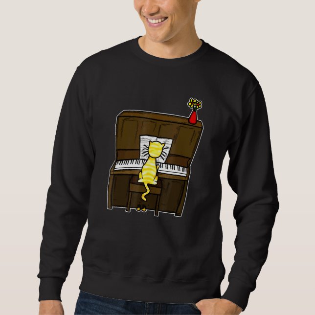 Cat Playing Piano Doodle For Cat Pianists Cat Mum Sweatshirt (Front)