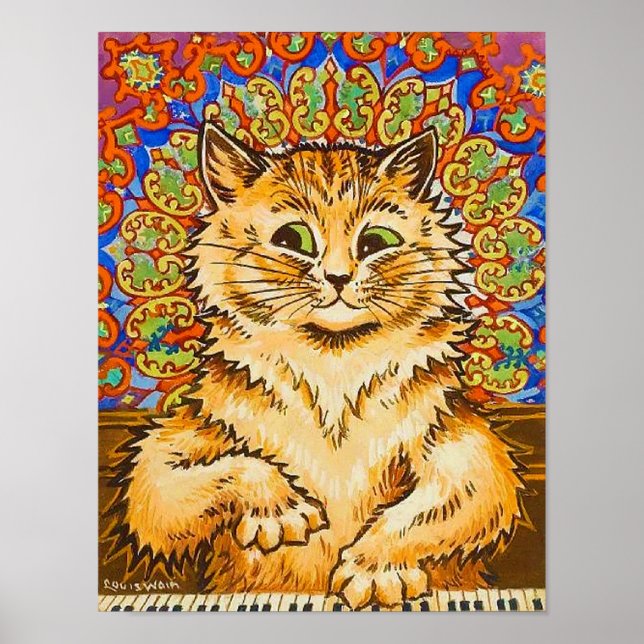 Cat Playing Piano, Louis Wain Poster (Front)