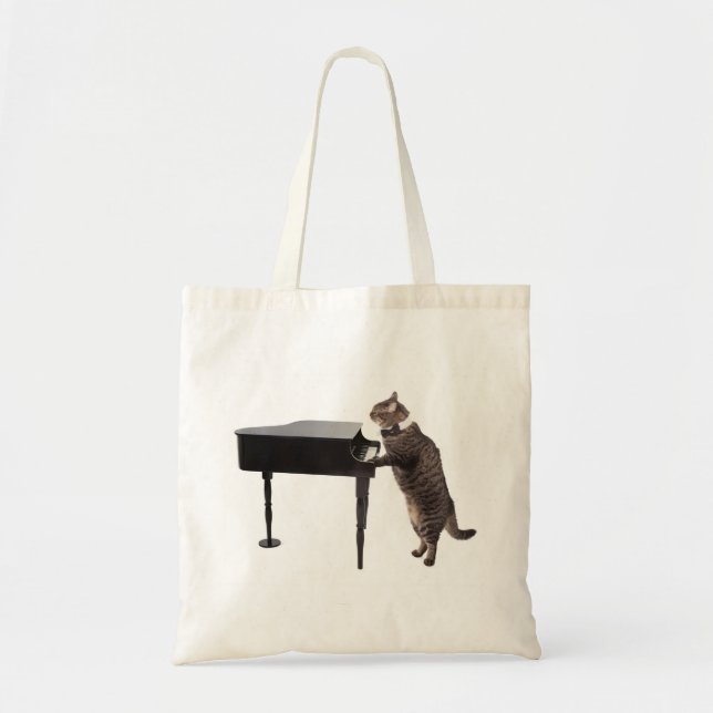 Cat Playing Piano Tote Bag (Front)