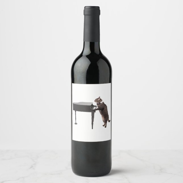 Cat Playing Piano Wine Label (Front)