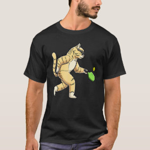 Cat Playing Pickleball Racket Paddle Sports Player T-Shirt