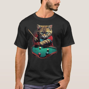 Cat Playing Pool Billiards Cool Funny Cats (2) T-Shirt