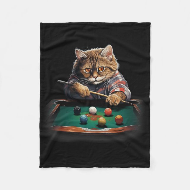 Cat Playing Pool Billiards Cool Funny Cats  Fleece Blanket (Front)