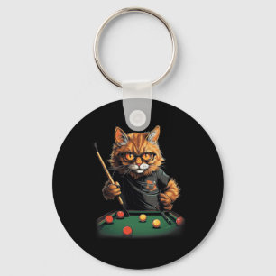 Cat Playing Pool Billiards Cool Funny Cats Key Ring