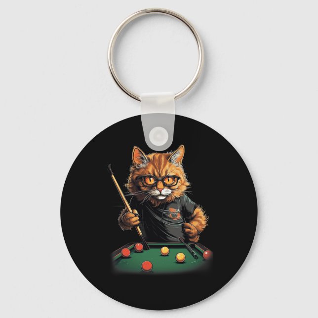 Cat Playing Pool Billiards Cool Funny Cats  Key Ring (Front)