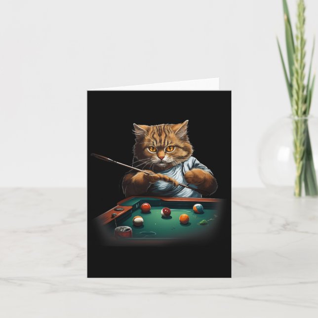 Cat Playing Pool Billiards Cool Funny Cats Men Wom Card (Front)