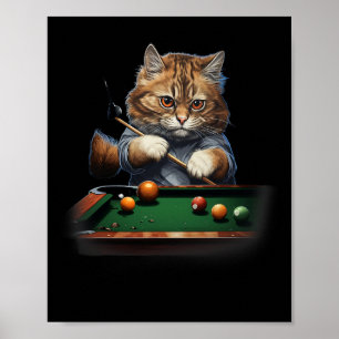 Cat Playing Pool Billiards Cool Funny Cats  Poster