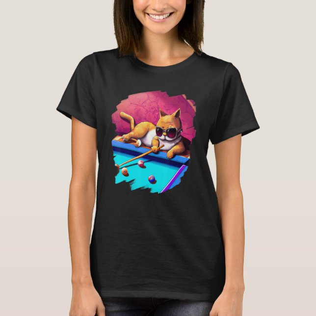 Cat Playing Pool Billiards in Lounge Cool  Cats 2 T-Shirt (Front)