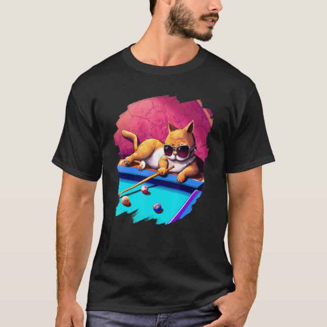 Cat Playing Pool Billiards in Lounge Cool  Cats 2 T-Shirt (Front)