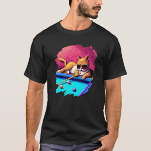 Cat Playing Pool Billiards in Lounge Cool Cats T-Shirt