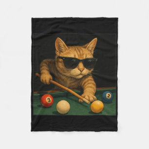 Cat Playing Pool Billiards In Lounge Cool Funny Ca Fleece Blanket