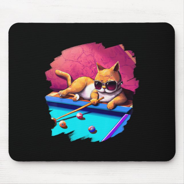 Cat Playing Pool Billiards In Lounge Cool Funny Ca Mouse Pad (Front)