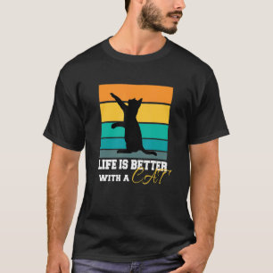 Cat Playing Retro Sunset Life Is Better With A Cat T-Shirt