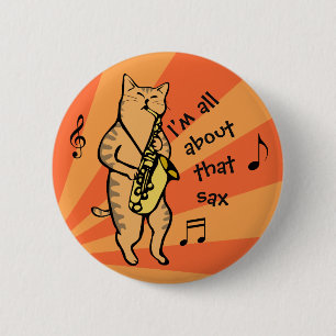 Cat Playing Saxophone 6 Cm Round Badge