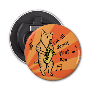 Cat Playing Saxophone Bottle Opener