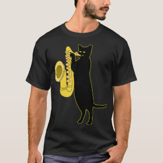 Cat Playing Saxophone Cool Wind Instrument Sax T-Shirt