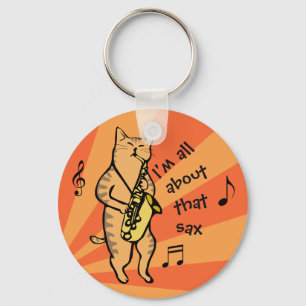 Cat Playing Saxophone Key Ring