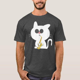 Cat Playing Saxophone Music Lover  T-Shirt