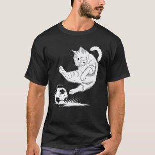 Cat Playing Soccer Ball Graphic Cat Sports Costume T-Shirt
