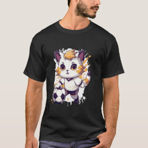 Cat Playing Soccer Comic Soccer Team T-Shirt