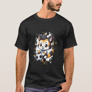 Cat Playing Soccer Illustration Comic T-Shirt
