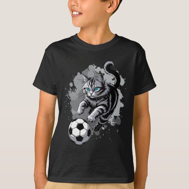 Cat Playing Soccer  T-Shirt (Front)