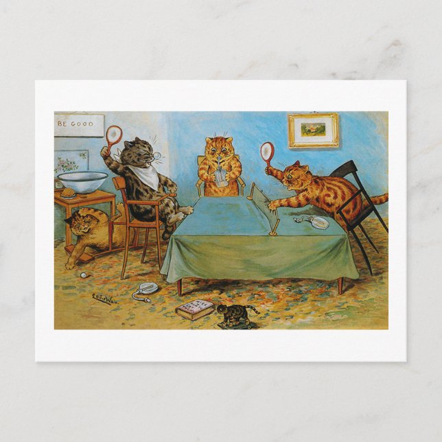 Cat Playing Table tennis, Louis Wain Postcard (Front)