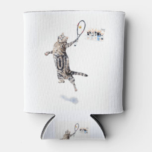 Cat Playing Tennis Can Cooler