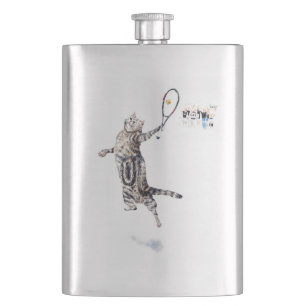 Cat Playing Tennis Hip Flask