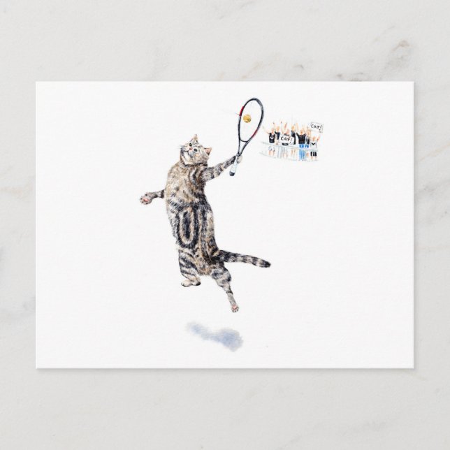Cat Playing Tennis Postcard (Front)