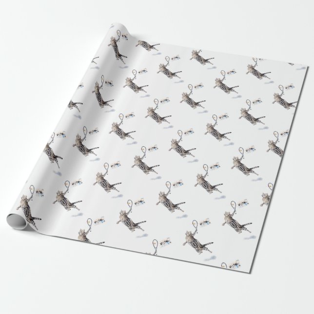 Cat Playing Tennis Wrapping Paper (Unrolled)
