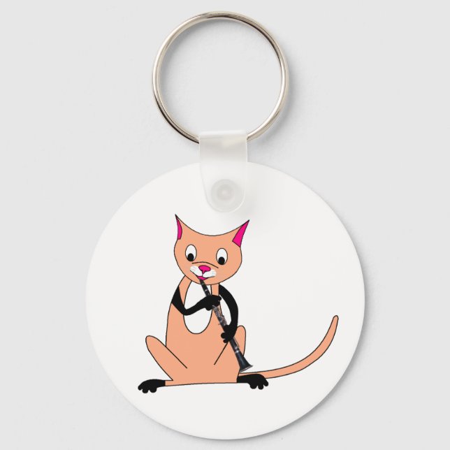 Cat Playing the Clarinet Key Ring (Front)