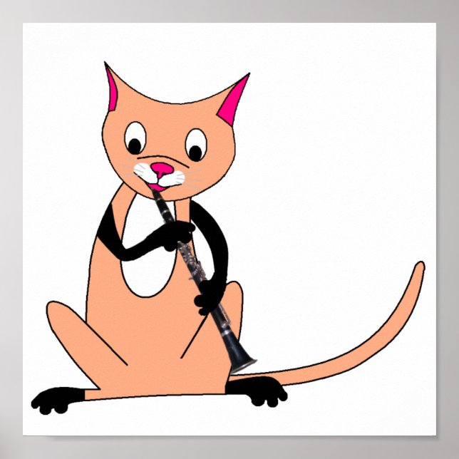 Cat Playing the Clarinet Poster (Front)