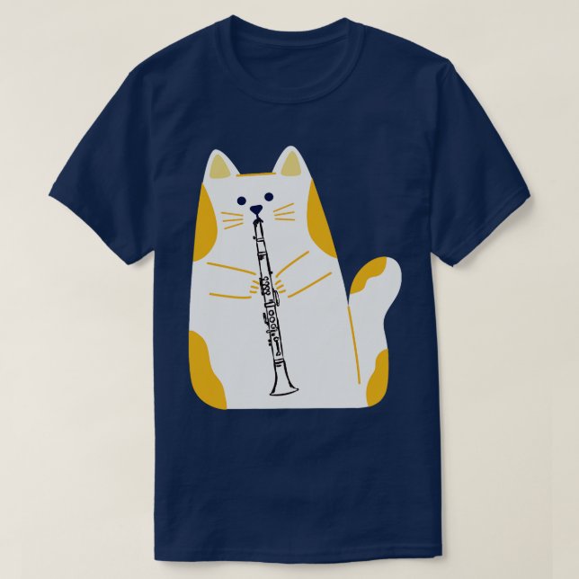 Cat Playing The Clarinet  T-Shirt (Design Front)