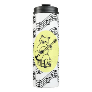 Cat Playing the Guitar on Music Notes Design Thermal Tumbler