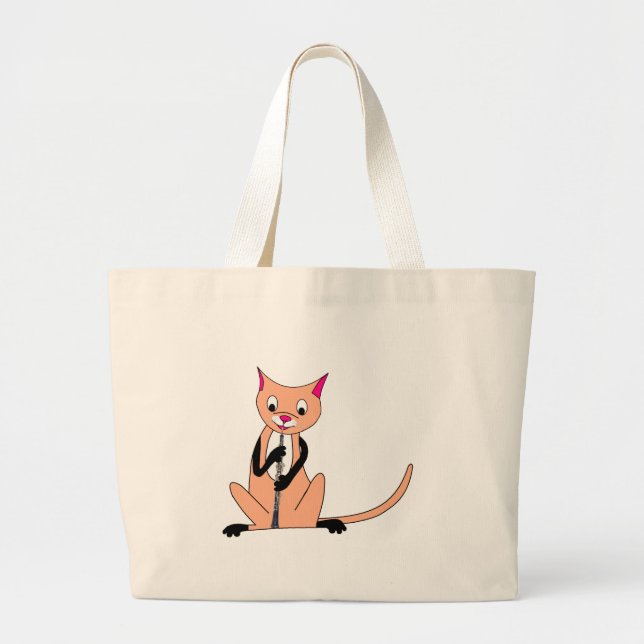 Cat Playing the Oboe Large Tote Bag (Front)