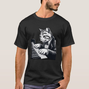 Cat Playing The Piano Wears Suit and Tie Pianist T-Shirt