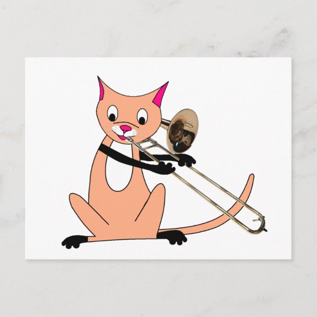 Cat Playing the Trombone Postcard (Front)