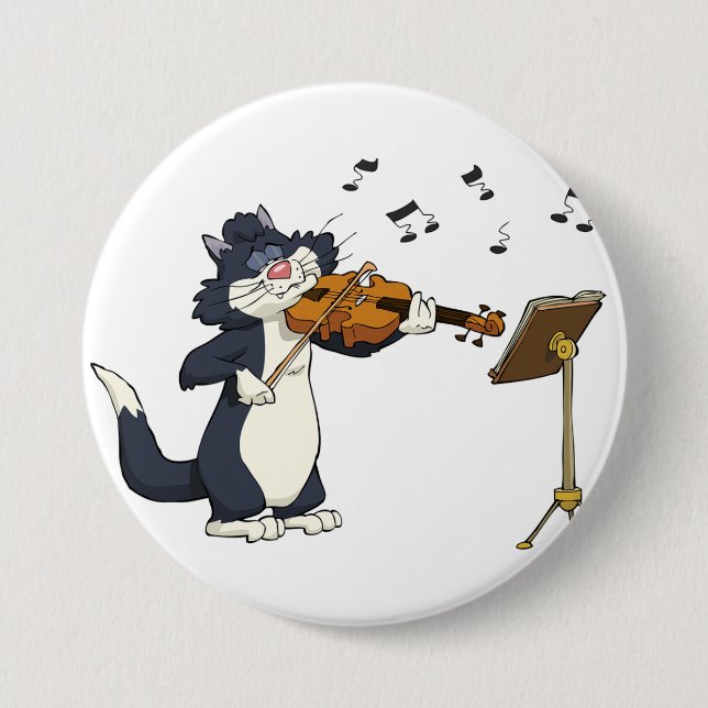 Cat Playing The Violin 7.5 Cm Round Badge (Front)