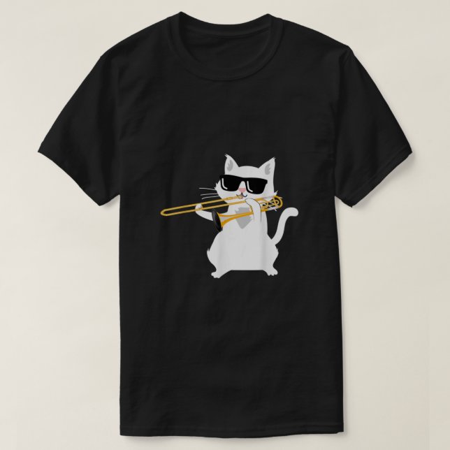 Cat Playing Trombone Classic T-Shirt (Design Front)