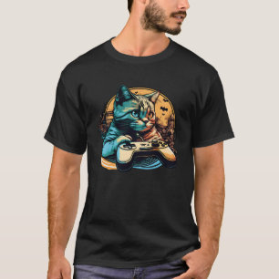 Cat Playing Video Games For Cat  And Gamers  2 T-Shirt