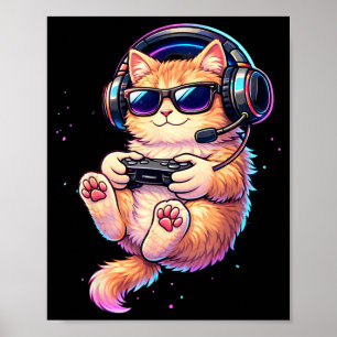 Cat Playing Video Games Funny Cat Gaming Poster