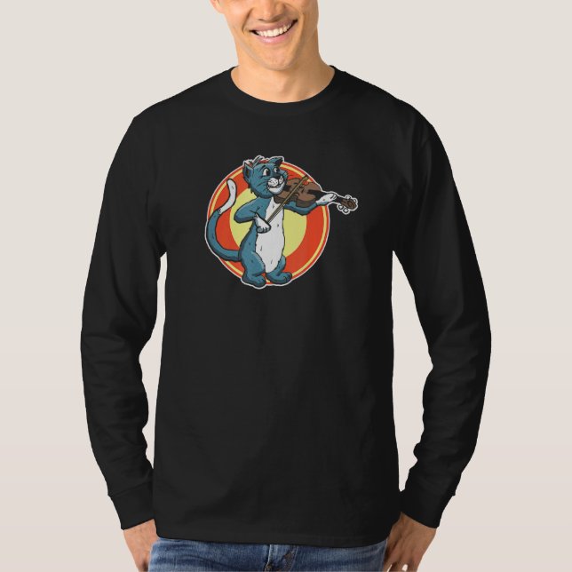 Cat Playing Violin Fiddle Alley Cat Music Violinis T-Shirt (Front)