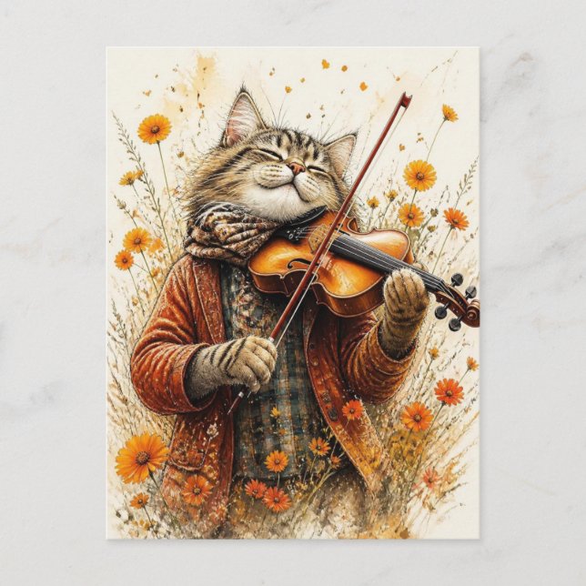 Cat Playing Violin Postcard (Front)
