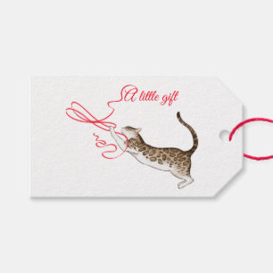 Cat Playing with a Red Ribbon Gift Tags