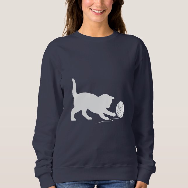 Cat Playing with Ball of Yarn in Silhouette Sweatshirt (Front)
